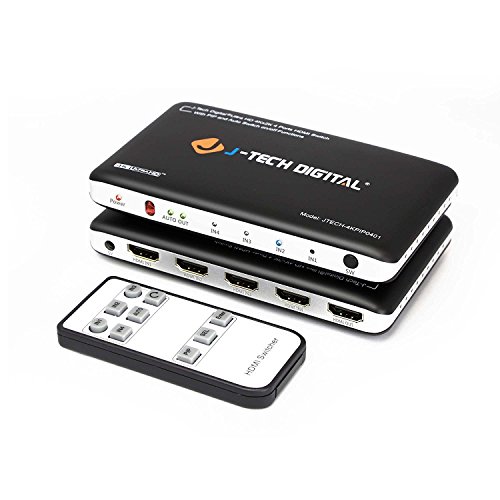 J-Tech Digital 4K@30HZ 4-Port HDMI Switch with PIP, IR, HDCP1.4 Wireless Remote Control, and Auto Switch ON/OFF Functions with Control4 Driver Available