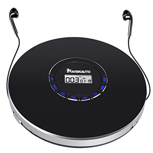 Rechargeable Portable CD Player, Small CD Player for Car, Compact Personal CD Player with LED Backlit Display, 12 Hours Playing Time, Anti-Skip, Shockproof and 3.5mm AUX Cable