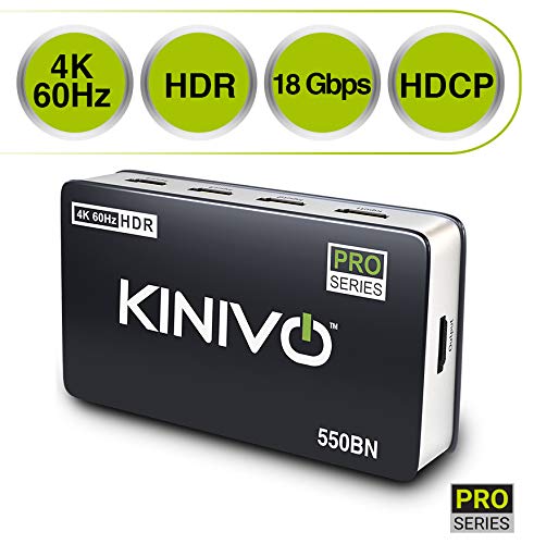 Kinivo 550BN 4K HDMI Switch with IR Wireless Remote (5 Port, 4K 60Hz HDR, High Speed-18Gbps, Auto-Switching)
