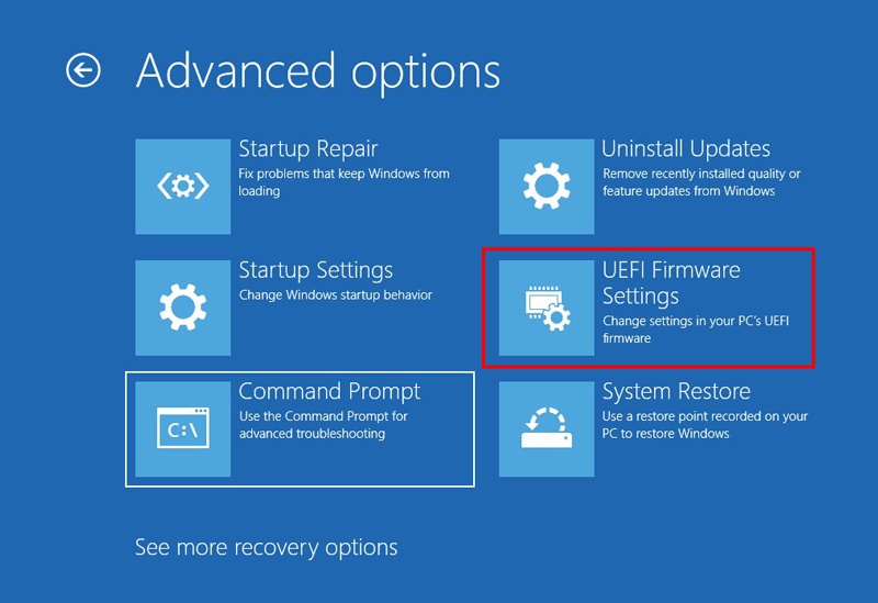 Advanced startup options windows 10